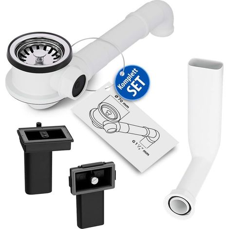Bonde à tamis 70 mm - Évier à tamis - Évier à siphon - Kit d'évier de cuisine - Évier de cuisine - Modèle : Créateur d'espace + trop-plein standard (1/5)