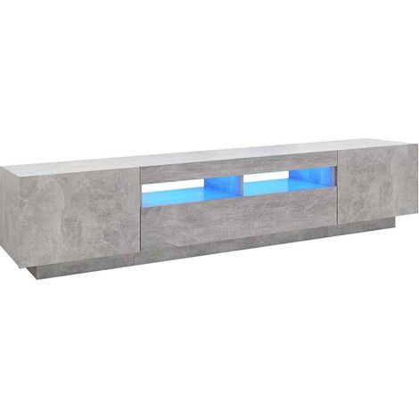 Meuble TV LED avec Rangement Multimédia en Bois d'Ingénierie Gris Béton 200 x 35 x 40 cm (1/5)