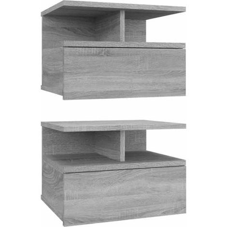 Maison Exclusive - Mesita de noche flotante 2 uds madera gris Son (1/5)