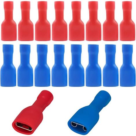 Packung mit 60 Crimp-Kabelschuhen, Schnellkupplungs-Buchsen, vollständig vinylisoliert, 6,3 x 0,8 mm für 1,5–2,5 mm² (16–14 AWG), blau (1/5)