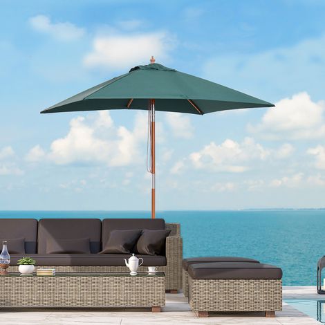 Parasol de jardin en bois vert 200x150 cm, inclinaison réglable jusqu’à 45°, toile en polyester (1/5)