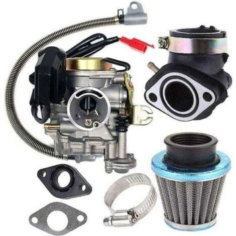 Carburatore adatto per scooter GY6 50cc 49cc 4 tempi, motore XU, filtro aria collettore di aspirazione carburatore da 18 mm, argento - (1/4)