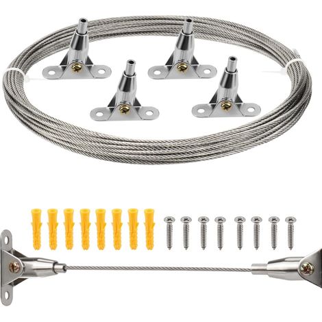 2 mm x 12 m PVC Coated Stainless Steel Wire Hanging Frame with Metal Cable Fixed Codes Screws for Hanging Photo Clothes Lamp Curtains Loaded Max 30kg (1/5)