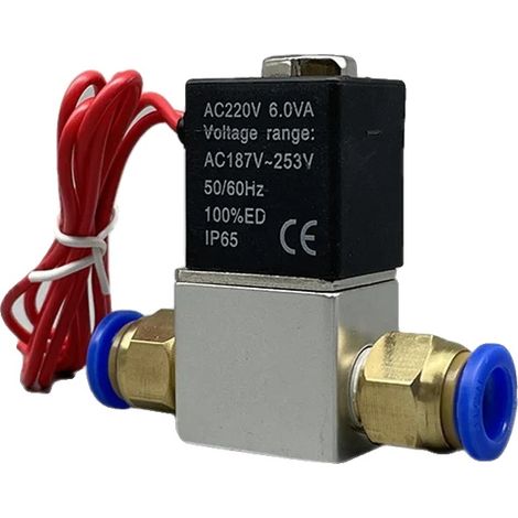 Vanne électromagnétique pneumatique, 2 voies normalement fermée, port femelle 1/4", Raccords PC 4MM, AC 110V (1/2)