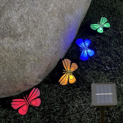 Luminaire Solaire Papillon - 4 LED Multicolores - Étanche IP44 - Pour Jardin Terrasse Pelouse - Longueur Totale 2 m - 1 Pièce (1/5)