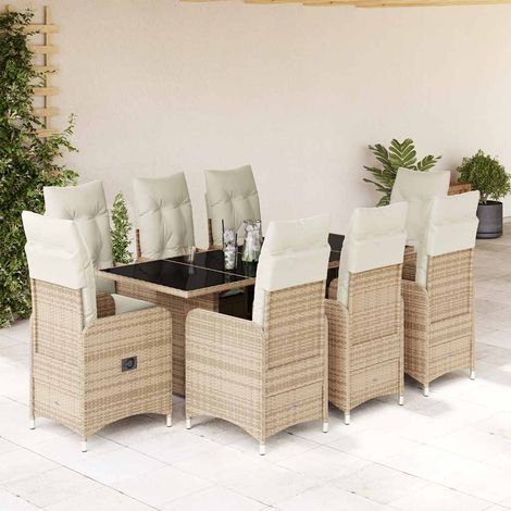 Ensemble de bistro de jardin 9 pcs-Salon de jardin bistro coussins beige poly rotin 646849 (1/5)