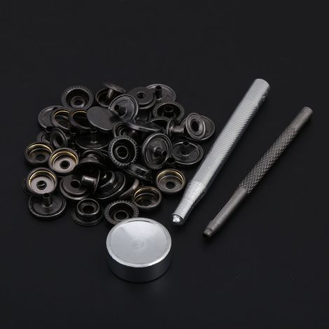 Boutons-pression métalliques pour la réparation de vestes en cuir (jeu d'outils 3 pièces plaqué nickel noir) (1/2)