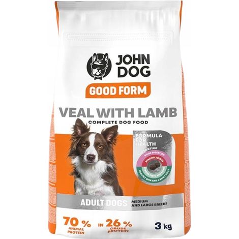 John Dog GOOD FORM Ś/D RASY cielęcina z jagnięciną Karma sucha dla psa 3kg (1/5)