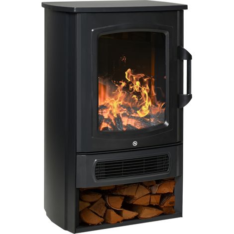 Cheminée électrique avec chauffage, cheminée électrique avec effet flamme LED, cheminée décorative 1000 W 2000 W avec thermostat, poêle cheminée électrique, noir