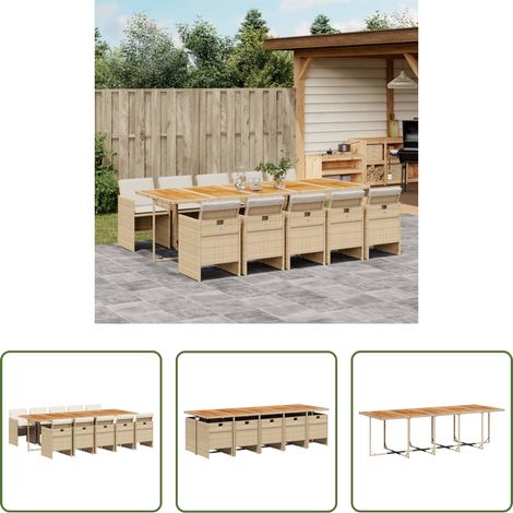 Gartentisch - 11-tlg. Garten-Essgruppe mit Kissen Beige Poly Rattan (1/5)