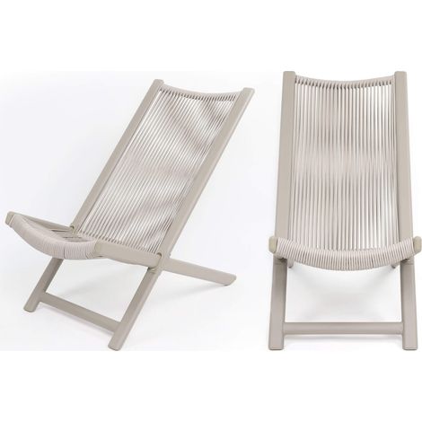 Silla Tumbona Rebecca Mobili Azan 79x48x90 Acero Polirratán Gris CONJUNTO 2 pzs