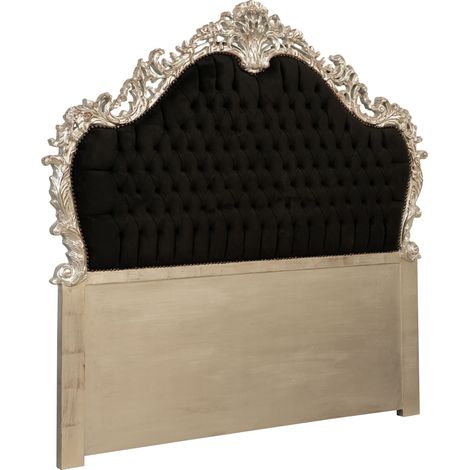 Cabecero de cama de matrimonio tapizado negro 172x7x170 cm Cabecero de cama de matrimonio acolchado de madera Estilo barroco (1/5)