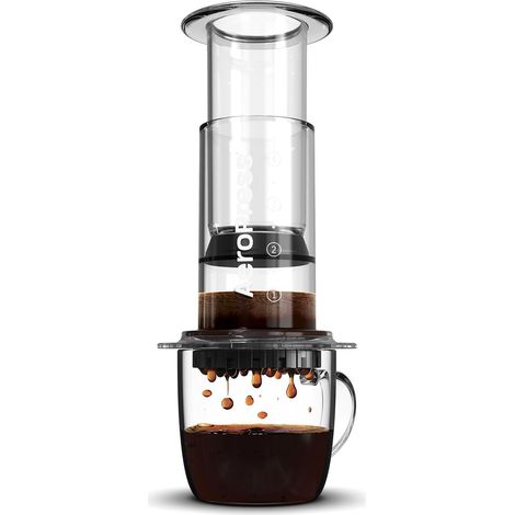 AeroPress Clear Press de Kaffee - 3 in 1 Methode: French Press, V60, Espresso und vollmundiger Kaffee ohne Sediment und Bitterkeit, kleine tragbare Kaffeemaschine für Camping und Reisen, transparent