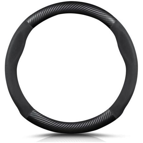 Forme Ronde Fibre de Carbone PU Cuir Couvre Volant, 38cm Antidérapant Couvre Volant, Voiture Respirant Sport Housse Volant, Voiture Pour Diamètre (1/5)