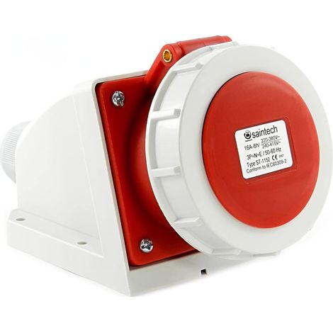 Cee Starkstrom Structure Prise Murale Cheville pour Câble 16A 400V IP67 5-polig Avec Bouchon à Vis Couvercle à Charnière Extérieur Camping 91643 (1/5)