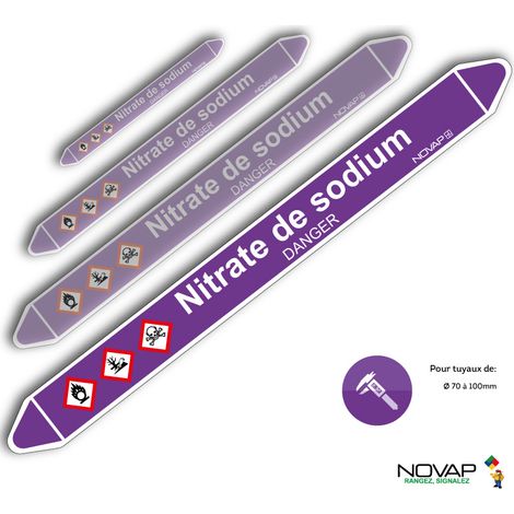 Planche de 2 marqueurs de tuyauterie 450 x 52 mm pour Ø 70 à 100 mm - Nitrate de sodium - 4709116