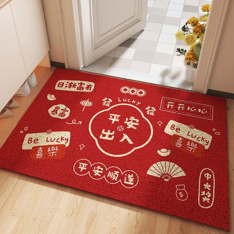 Tapis de sol bouclé en PVC style chinois, rouge, festif, antitache, antidérapant, tapis d'entrée, découpable - Growing Richer - 4060