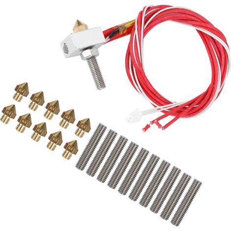Extrudeuse 3D avec Bloc Chauffant en Aluminium, 10 Tuyaux de 30mm et 10 Buses 0.4mm pour Imprimante 3D