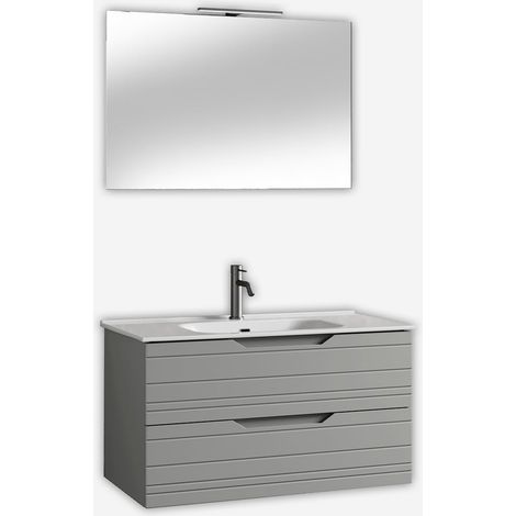 Mobile bagno sospeso con specchio e lavabo Solmira 100 - Grigio (1/5)