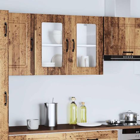 Armoire murale de cuisine avec porte vitrée en bois d’ingénierie vieux bois 80 x 31 x 60 cm - PANGIVO (1/5)