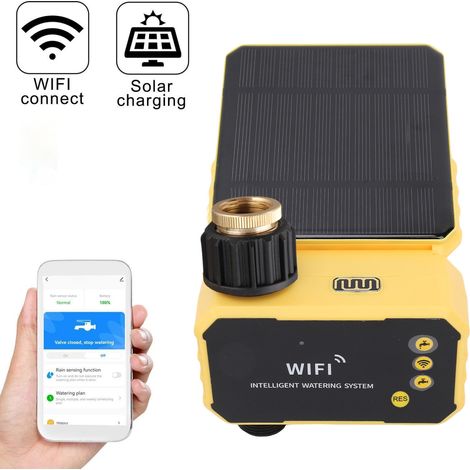 Minuteur d'arrosage intelligent monocanal à énergie solaire avec commande automatique de vanne d'arrosage et unité principale unique, alimenté par Wi-Fi (1/5)
