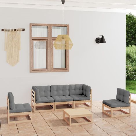 6-tlg. Garten-Lounge-Set mit Kissen Kiefer Massivholz (1/5)