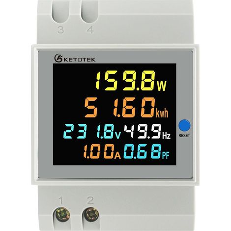 Compteur d'énergie numérique, Compteur d'électrique monophasé AC40-300V 100A, Compteur de courant alternatif KWh Ampèremètre Voltmètre DIN Rail Compteur intermédiaire Type CT (1/5)