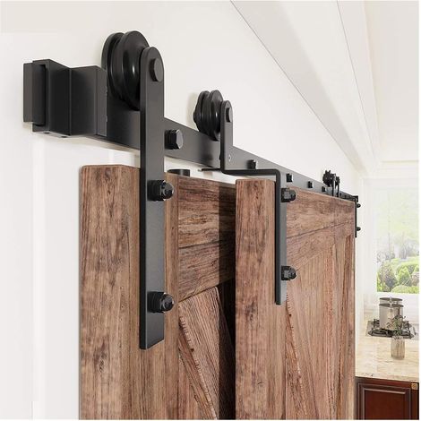 Kit de quincaillerie pour porte de grange Quincaillerie de porte de grange coulissante courbée en forme de I, système de roulement noir de 4 à 16 pieds for porte intérieure de porte de cuisine Facile (1/5)