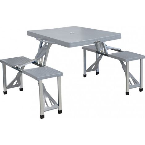 Set Tavolo Pieghevole con 4 Sgabelli da Campeggio in Alluminio Grigio (1/3)