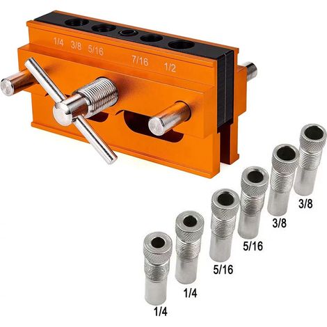 Localisateur de perçage droit (orange, unités impériales) Outil de perçage droit, gabarit de perçage, poinçon pour tourillons, accessoire de bricolage pour la décoration et le travail du bois, douille (1/5)