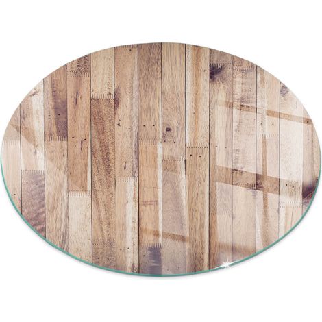 Funkenschutzplatte für Kamin Schutzplatte Design Hartglas Dekorative Glasbodenplatte Glasboden Motiv Holzbretter in Anordnung Rund fi 70 cm