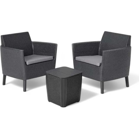 Salotto da esterno in resina effetto rattan 2 poltrone e 1 tavolino con cuscini Salemo Balcony (1/5)