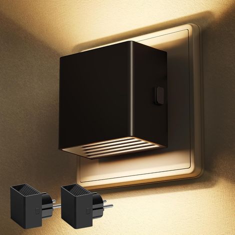 Veilleuse prise avec capteur crépusculaire, blanc chaud 3000 K  Lot de 2 veilleuses LED - Luminosité réglable - Pour escaliers, chambres, chambres d'enfants, cuisines - 1 W (1/5)