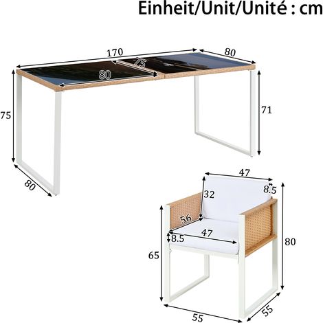 Ensemble de jardin 6 places avec table et fauteuils en polyrotin, salon d'extérieur pour terrasse, housses en tissu amovibles et lavables, mobilier de patio résistant. (1/5)