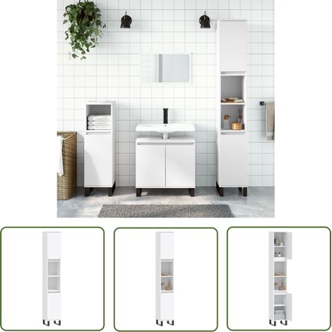 The Living Store Badschrank Weiß 30x30x190 cm Holzwerkstoff - Badeschrank - Badezimmermöbel - Holzwerkstoff - Weißer Schrank - Spiegelschrank