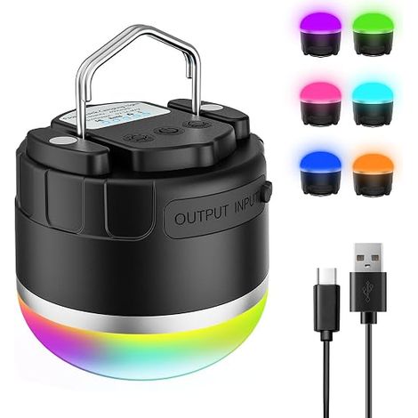 Lanterne de camping LED rechargeable 1000 lm, lumières de tente portables avec couleur RVB, lumières de camping étanches IP65, base magnétique, lampe suspendue d'urgence 4000 mAh pour pannes de (1/5)