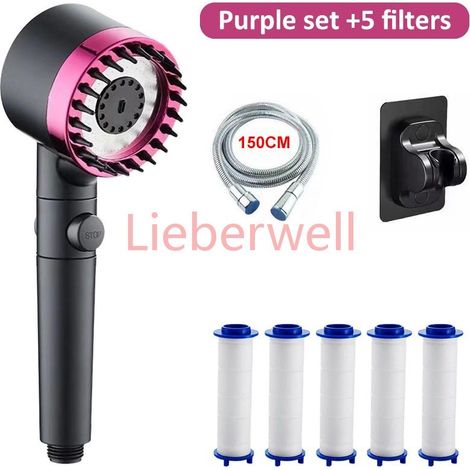 Pommeau de douche massant haute pression 4 modes, pommeau de douche pluie avec arrêt à une touche et cartouche filtrante, accessoires de salle de bain (2 couleurs) (1/5)