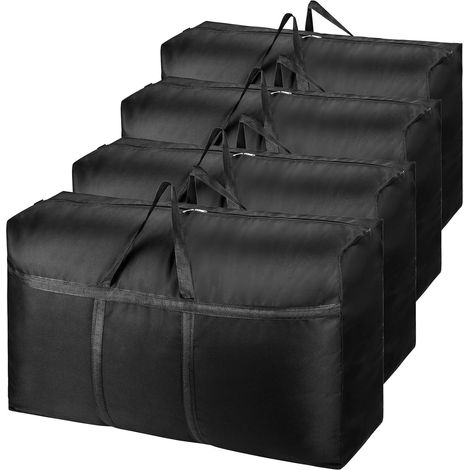 4 Pack 180L Sacs de Rangement Extra-Larges Renforcés avec Lids pour Déménagement Grands Sacs de Rangement pour Vêtements avec Poignées à Fermeture Éclair Tissu Oxford 600D Résistant (Noir) (1/4)