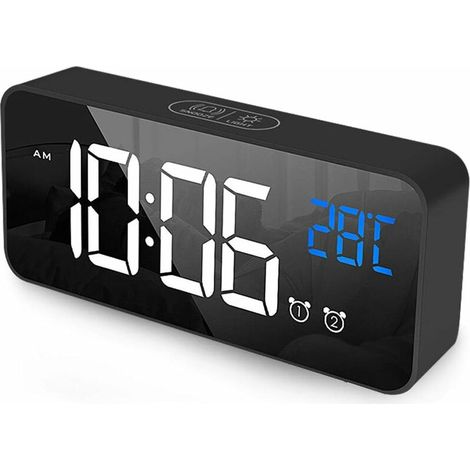Sveglia digitale, Sveglia a specchio a LED, Sveglia da scrivania, Orologio elettronico ricaricabile tramite USB con 2 allarmi/Funzione snooze/Temperatura/Controllo vocale/4 livelli di luminosità/13 su (1/5)