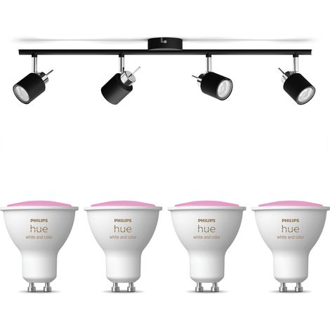 Philips Hue Meranti Aufbauspot mit 4 Lichtpunkten GU10 (Schwarz) Weißes und Farbiges Licht - White and Color Ambiance (1/5)