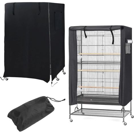 Couverture de Cage à Oiseaux Housse de Cage à Oiseaux Imperméable Lavable avec Fenêtre en Maille et Poche de Rangement légère, Housse Cage Housse de Protection Universelle, 97x60x130cm (Noir) (1/4)