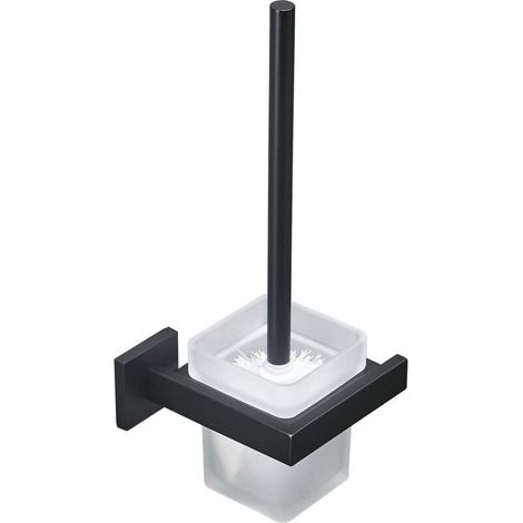 Brosse WC et Support Mural avec Support, Noir, Acier Inoxydable 304 et Verre Mat pour Salle de Bain (1/5)