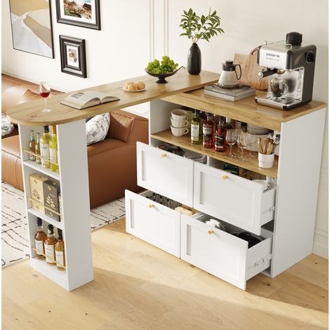 MEUBLIV meuble de rangement rotatif 204x39x104 cm blanc – 4 tiroirs et étagères (1/5)
