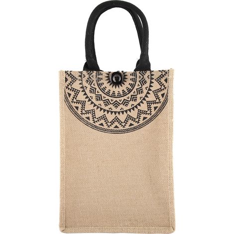 Sac en jute vintage carré, cabas à bandoulière pour courses, rangement et transport (petite taille) (1/5)