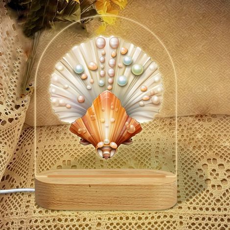 Veilleuse en forme d'arc avec coquille Saint-Jacques perles Lampe LED 3 couleurs Décoration chambre bébé Cadeau baby shower (1/5)