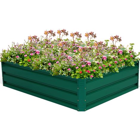 Aiuola rialzata in acciaio, fioriera rialzata da esterno con struttura in metallo a 4 pannelli, per fiori, verdure, erbe aromatiche, piante, 120 x 90 x 30 cm, Verde (1/5)