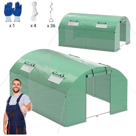 Jiubiaz Serre tunnel de jardin 12M² verte gamme maraîchère 3x4M,4 fenêtres