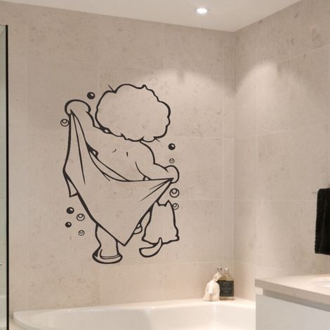 Dessin animé mignon enfants bain Stickers muraux porte en verre fenêtre étanche décor Art Mural bébé douche salle de bain vinyle autocollant noir (1/5)