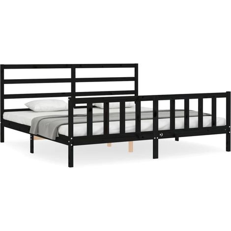 Maison Exclusive - Massivholzbett mit Kopfteil Schwarz 200x200 cm (1/5)