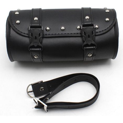 Universelle Motorradlenkertasche, wasserdicht, aus schwarzem Kunstleder, mit 2 Befestigungsgurten für Fahrrad oder Motorrad.